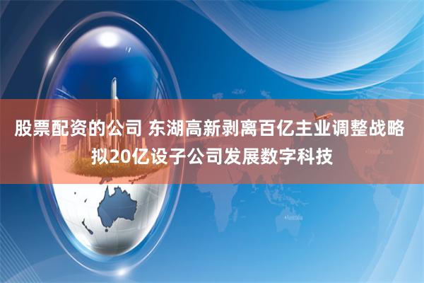 股票配资的公司 东湖高新剥离百亿主业调整战略 拟20亿设子公司发展数字科技